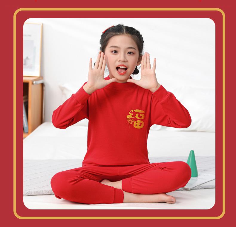 Rok Draka Červená Bavlněná Zvěrokruhová Sada Spodního Prádla pro Děti - Chlapecký a Dívčí Podzimní Svetr a Kalhoty