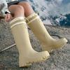 Women's High Waisted Waterproof AntiSlip Rubber Rain Boots with Furry Lined Durable Kitchen Galoshes for Household Use
