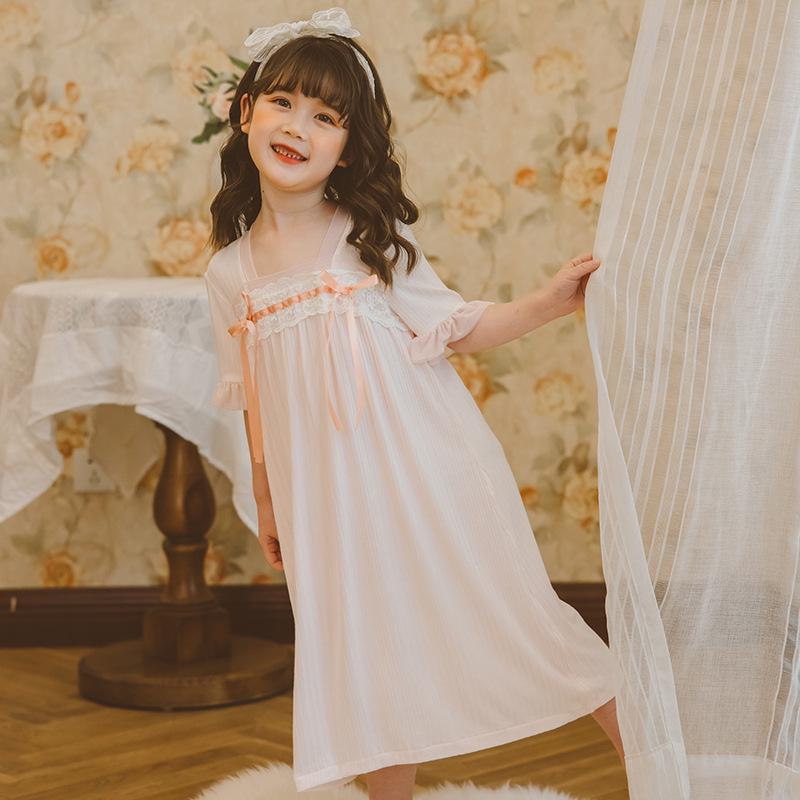 Girls' Ice Silk Princess Nightgown - Fairy Style Summer Pajamas
