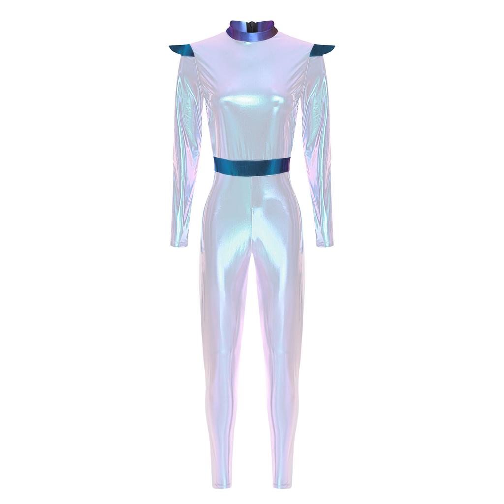 Dámský Halloweenský Kostým Mimozemšťana Dlouhý Rukáv Vysoký Pas Dlouhý Kombinézon Vesmírná Roztomilost Robotický Performance Oblek