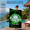 Custom Name Beach Towel Green Palm Tree Emblem Microfiber Beach Towel, Lightweight for Summer Travel, Swimming Pool Fan Birthday Gift