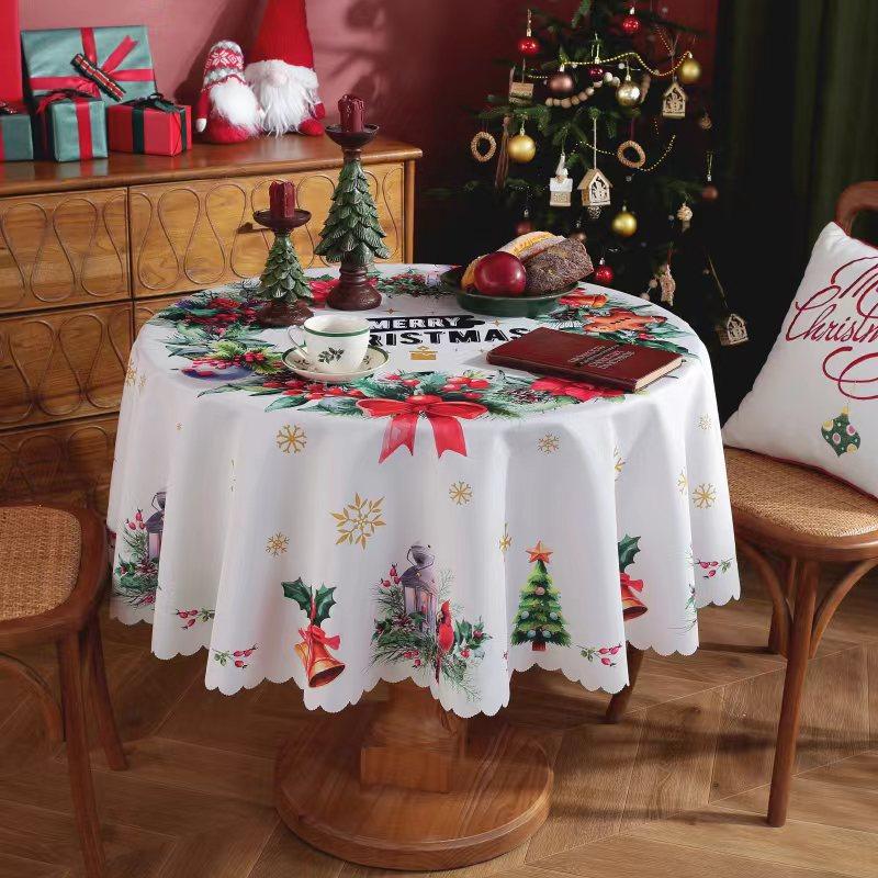 Față de Masă Rotundă Roșie cu Moș Crăciun pentru Bradul de Crăciun, Impermeabilă, Decorațiuni de Sărbători pentru Cină Acasă