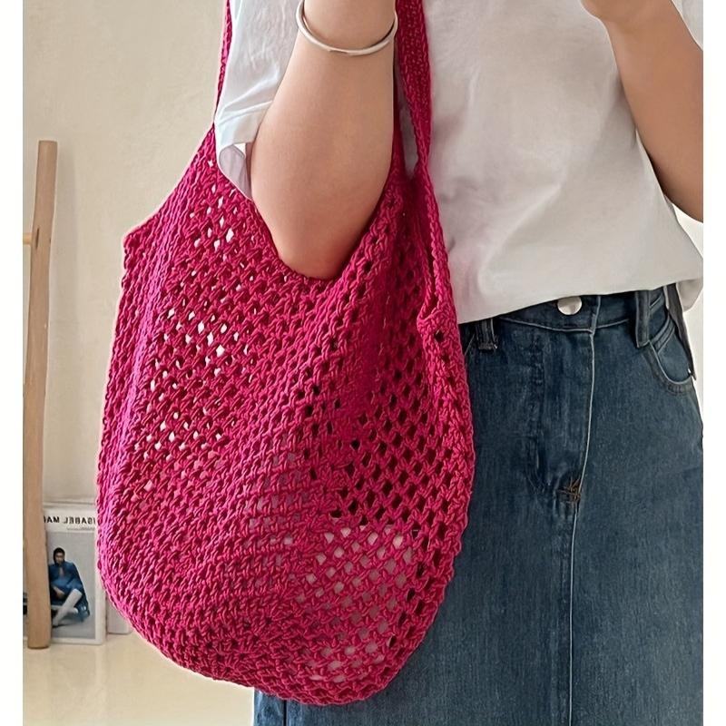 

Ladies Casual Large Capacity Woven Bag Handbag рожевий червоний колір
