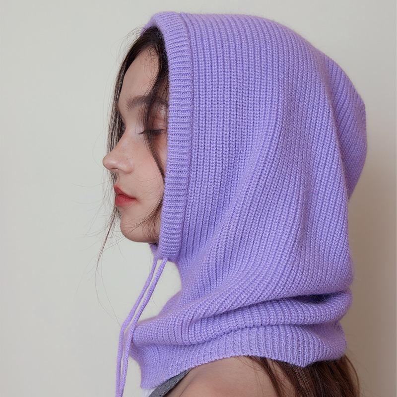 Men's and Women's Hats, Scarves, Integrated Drawstring, Balaclava Hats, Women's Winter Rabbit Fur Retro Pullover Knitted Hats