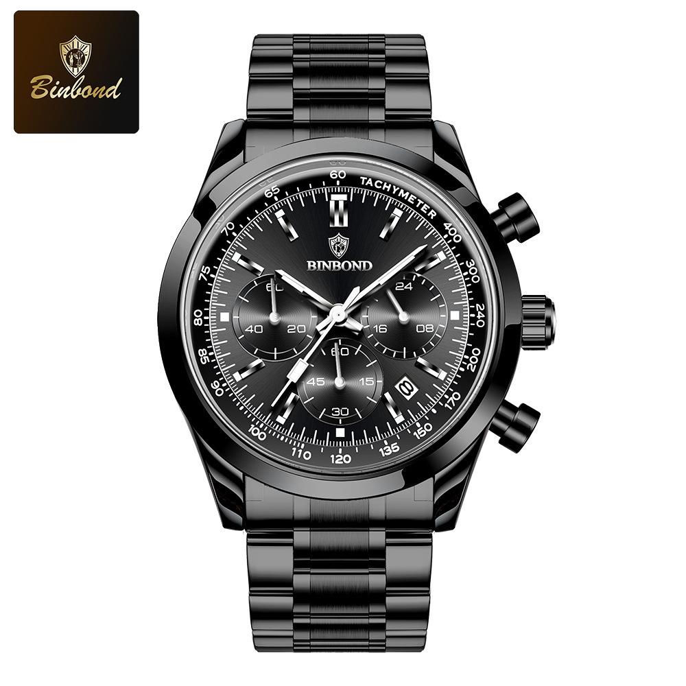 BINBOND Top Brand Luxury Man Watches Waterproof Luminous Date Chronograph Men's Quartz Watch Stainless Steel Sports Watch