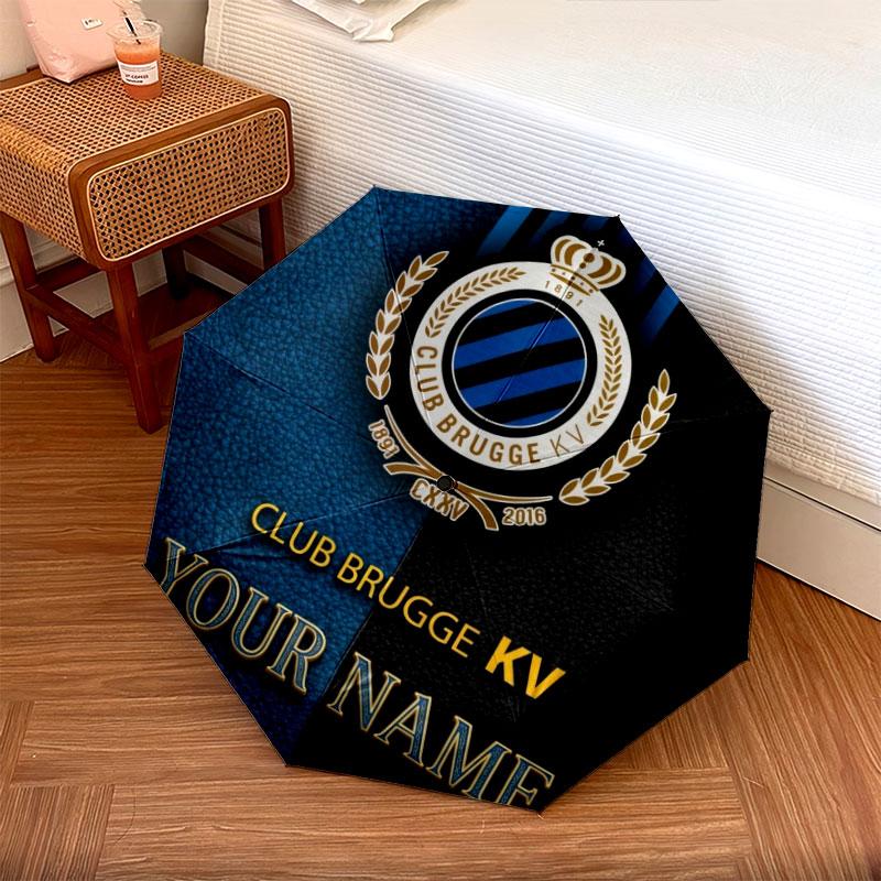 1 PC Automatic Folding Umbrella - Club Brugge KV Custom Name Pattern, Portable & Foldable Design with 8 Ribs, Christmas Birthday Gifts