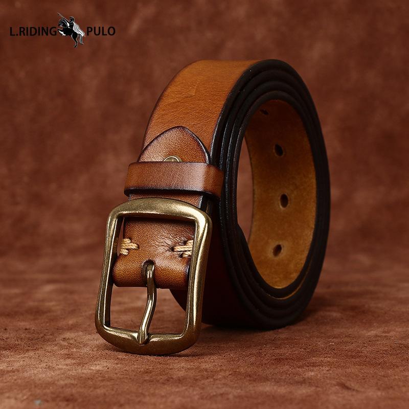 High-end Men's Genuine Leather Belt Men's First-layer Cowhide Versatile Copper Buckle Youth Casual Jeans Belt