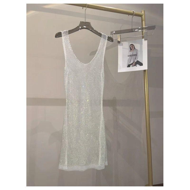 Mesh See through round Neck Neck Dress Sleeveless Hollow Mesh See through round Neck Dress