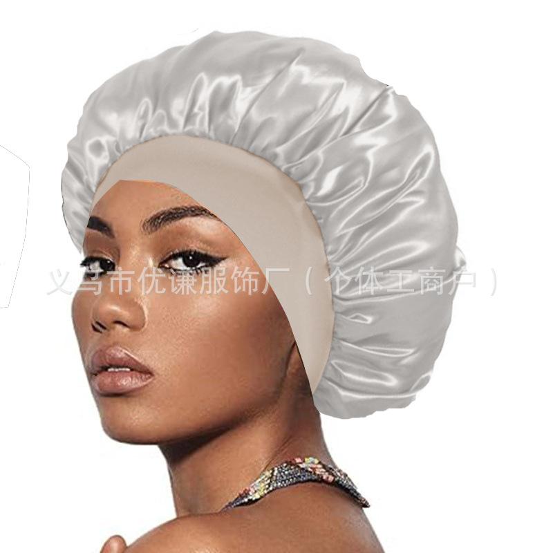Women's wide-brimmed high-elastic hat satin nightcap hair shower cap high-end material satin hair cap