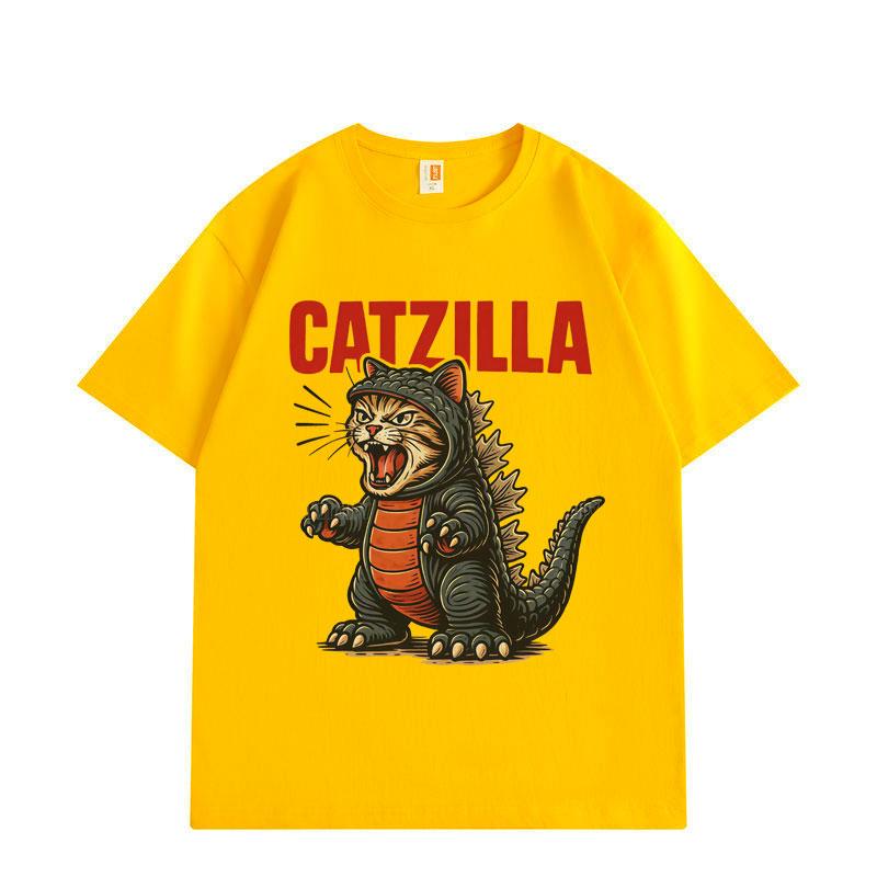 Catzilla Funny Cat Meme Graphic T Shirts Harajuku Japanese Style Short Sleeve T-shirts Fashion Cartoon Oversized T-shirt Unisex