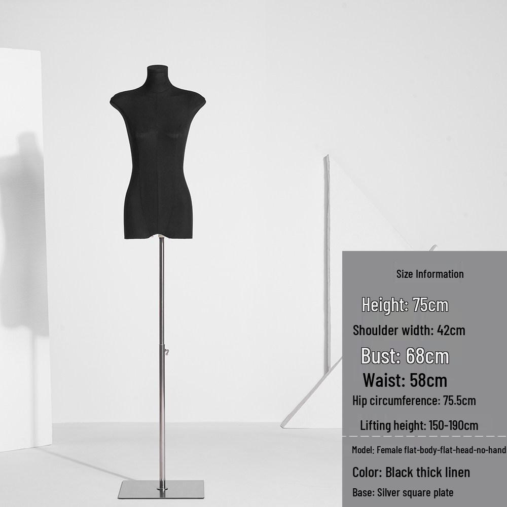 Korean Style Women's Clothing Flat Chest Mannequin Display Stand - Black Full Body