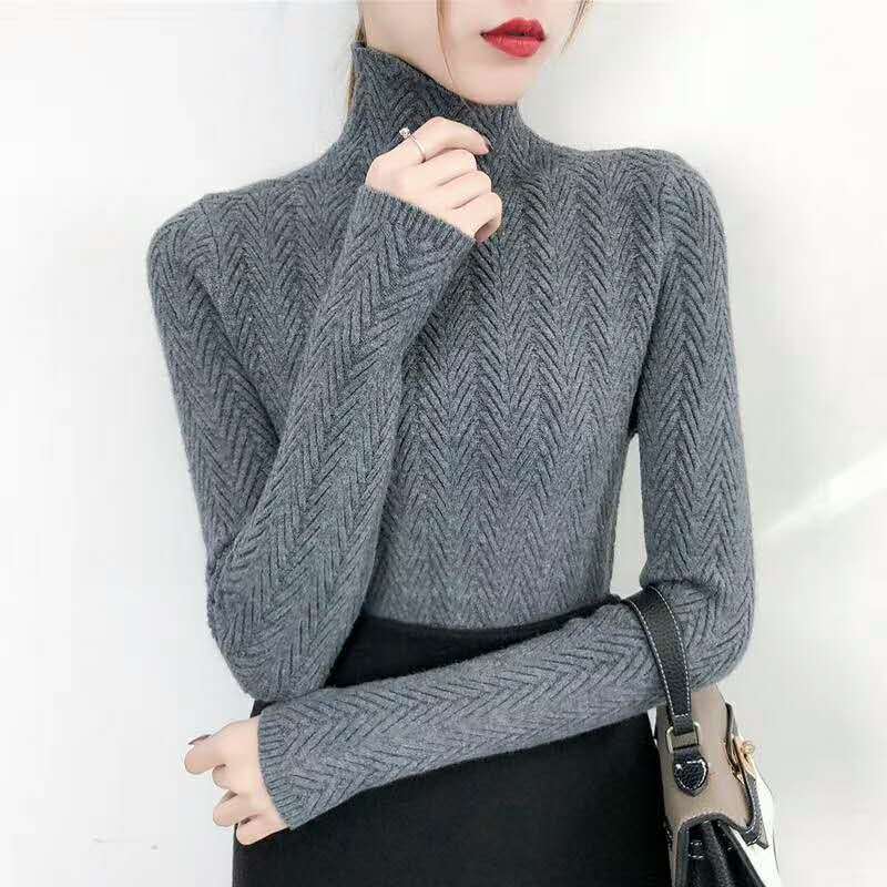 Autumn Winter High Neck Cashmere Sweater Ladies Sweater Long Loose Knit Pullover Shirt