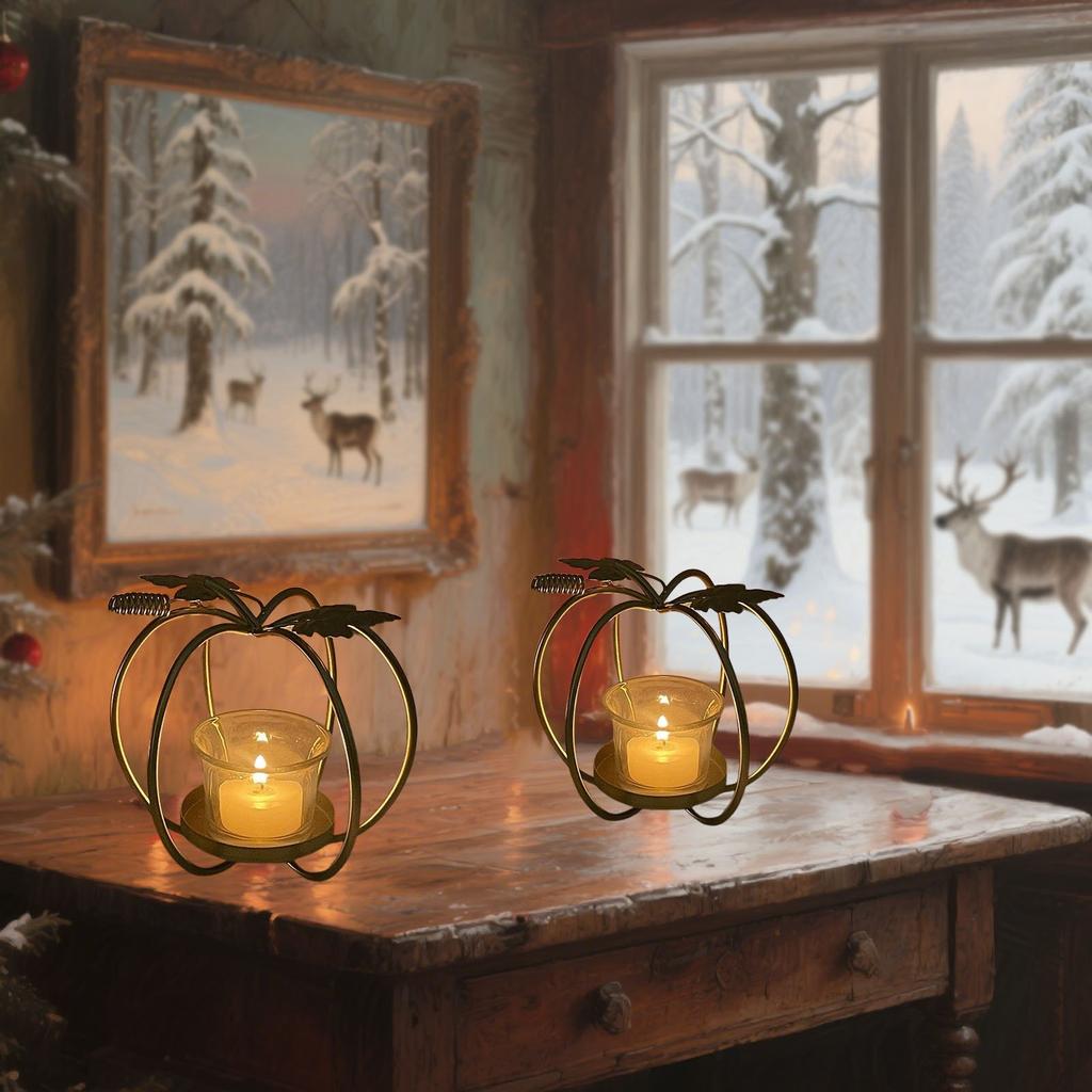 Halloween Pumpkin Design Golden Candlestick Exquisite Candlestick Decoration Ornaments