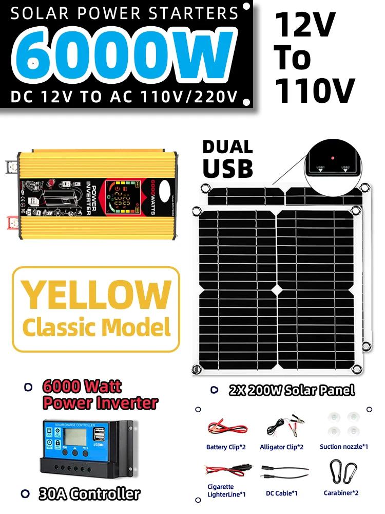 6000W Solar System Inverter 30A Controller 2*200W Solar Panel solar panel 220v full set for house Camping For Car RV