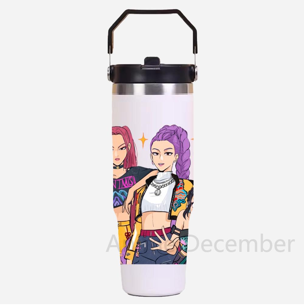 30Oz Anime K-Pop American Simple Solid Color Stainless Steel Thermos Portable Car Easy To Carry Water Cup Thermal Insulation Cold Ice Cup
