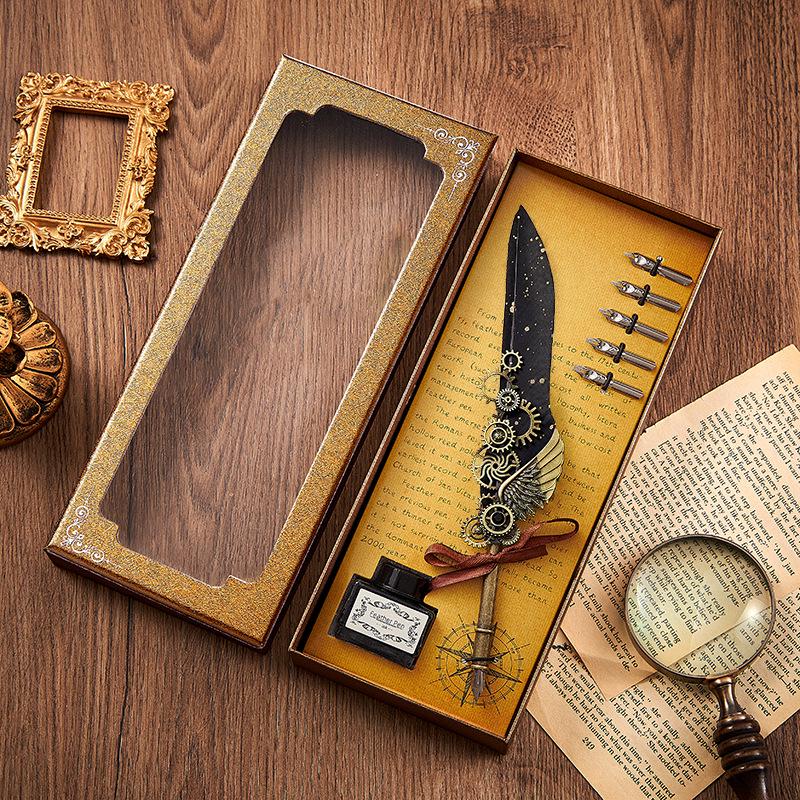 Set stilou Duker: Pană elegantă europeană retro pentru caligrafie cu ceară de sigiliu, perfectă pentru exersarea caligrafiei și prezentare în cutie cadou.