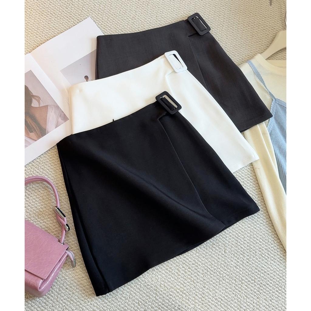 Women's High Waist A-Line Skirt Loose Fit Casual Wrap Short Skirt with Belt