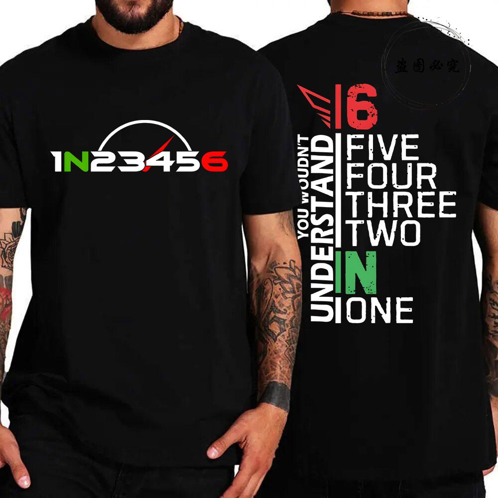 

Motorcycle Gear 1N23456 Design T-shirt for Men Autocycle Motorbike Speedometer Personalized Print Vintage Oversized Clothing S разноцветный