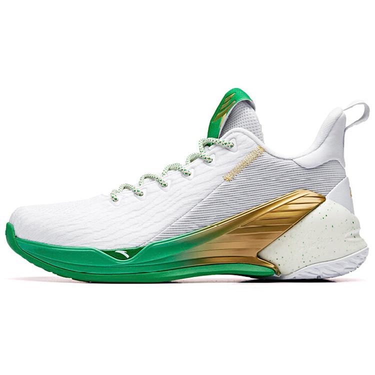New Anta KT4 Thompson Anti Slip Wear Resistant Breathable Lightweight Low Top Basketball Shoes Men's White Green Gold 11931102-7