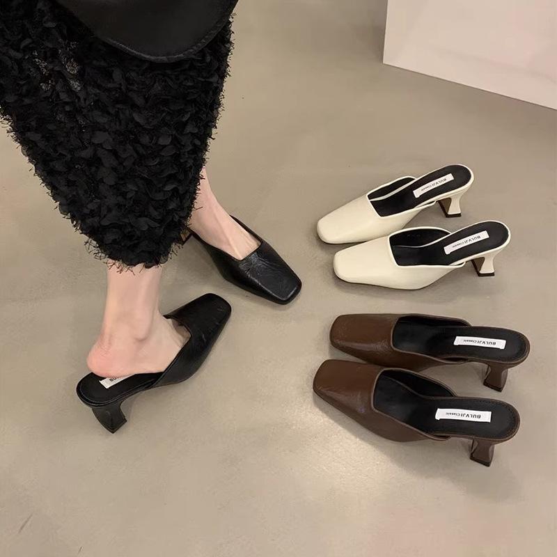 Slippers Wear Women's High-heeled Bag Head and Half Thick-heeled Temperament, Not Tired Feet, New Shoes In Spring and Summer 2025, Light-mouth Si