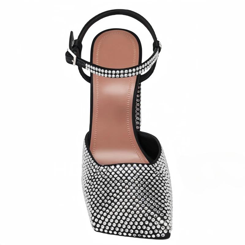 Fashion Minimalist Square Head Rhinestone Mary Jane Sandals 2024 Summer New Girls Candy Banquet Party Fashion High Heels Shoes size 43