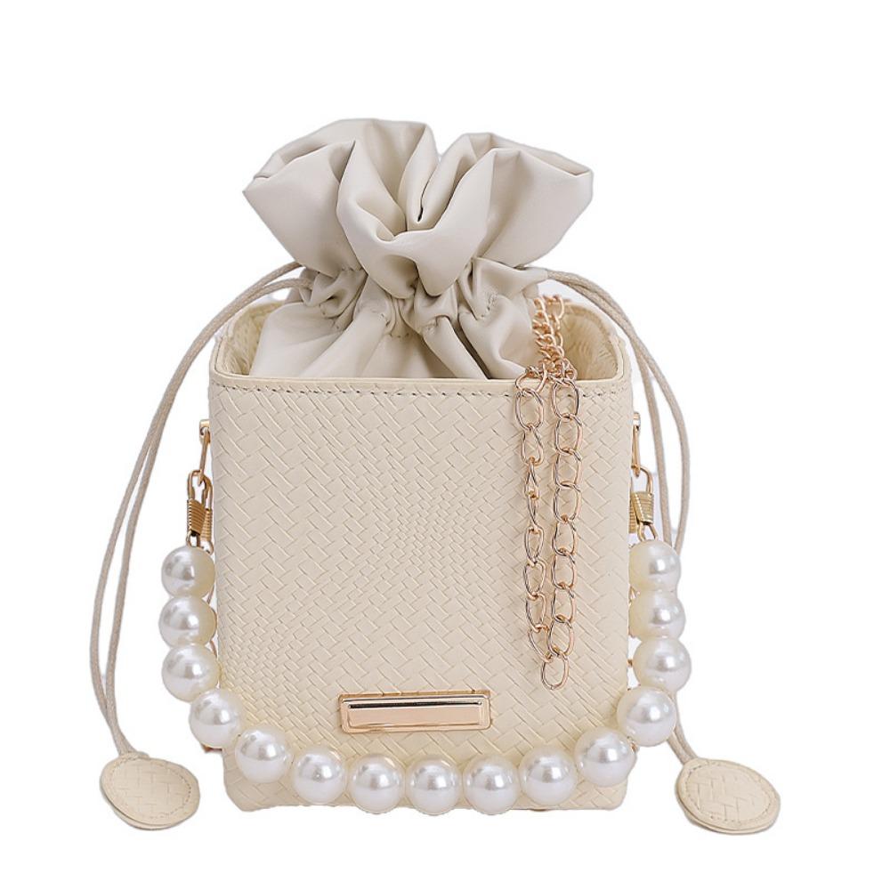 

Chic Women Shoulder Bag Elegant Large Capacity Drawstring Handbag Texture Light Luxury Crossbody Bucket Bag Outdoor Travel белый