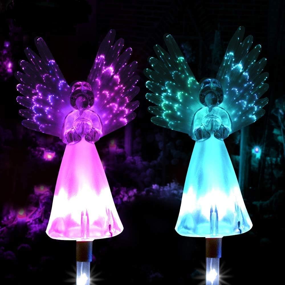 2Pcs Solar Garden Lights,Crystal Angel Stake Light Color Changing Decorative Landscape Lighting LED Solar Powered Garden Light Decoration for Patio 2 - Pack
