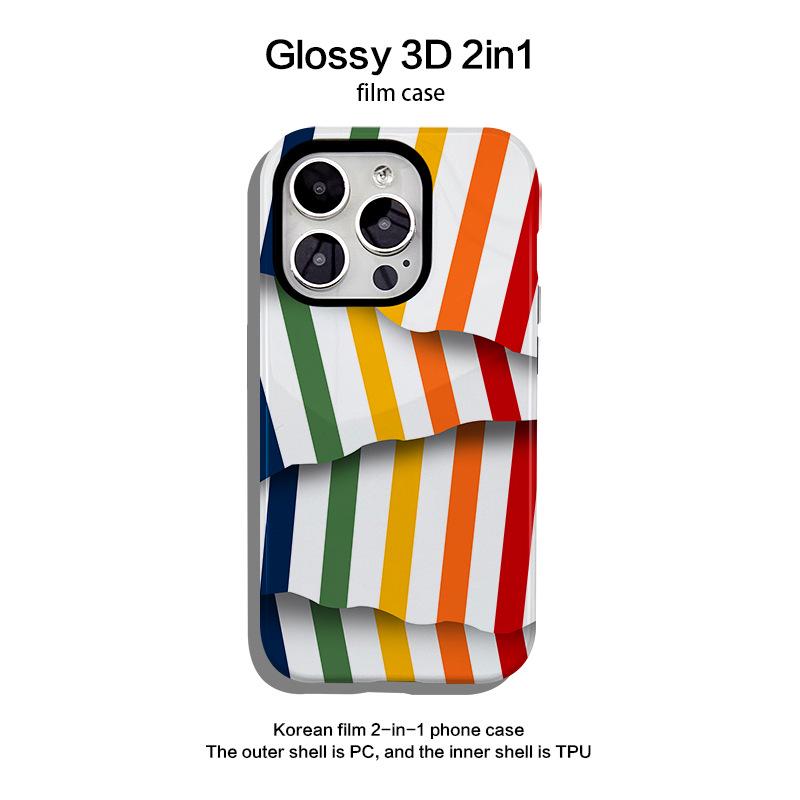 Striped Two-in-One Phone Case, Compatible with Apple 14/15ProMax/16, Korean Style