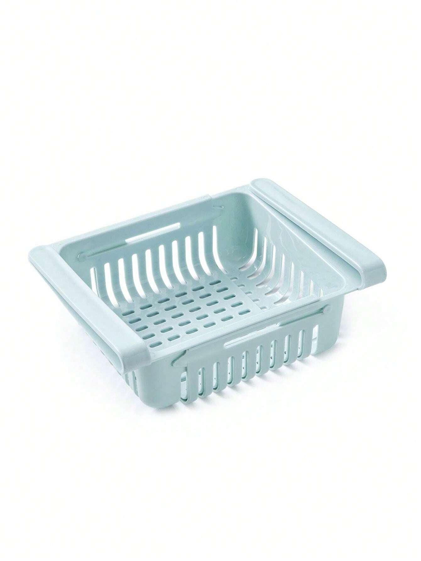 

Корзина для хранения в холодильнике, расширяемая пластиковая полка-контейнер, органайзер для холодильника, ящик для экономии места, кухонные принадлежности синий