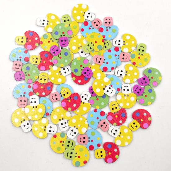 50Pcs Cartoon Mushroom Wooden Buttons Sewing Scrapbooking Handicraft DIY Decor