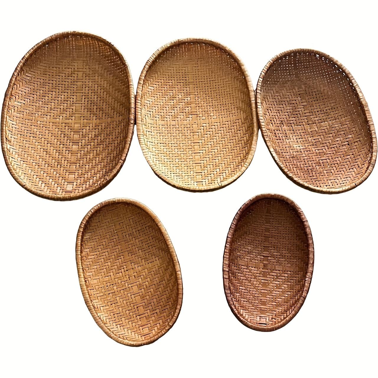 

5 шт./набор, Овальная бамбуковая корзина для хранения, Плетеные деревенские подносы-корзины, Поднос для хранения мелочей, Бамбуковая корзина для фруктов и овощей, Корзины, Контейнеры