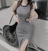 Korean Style Women's Summer Midi Camisole Dress with Subtle Design, High-Waisted, Slimming Slit