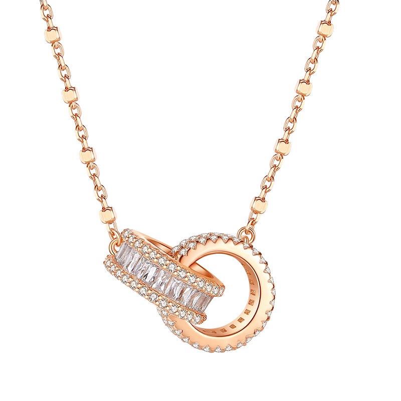 Elegant S925 Sterling Silver Roman Circle Interlocking Pendant Necklace for Women 925 Silver