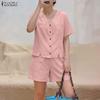 ZANZEA Completo estivo due pezzi da donna con blusa a maniche corte e shorts