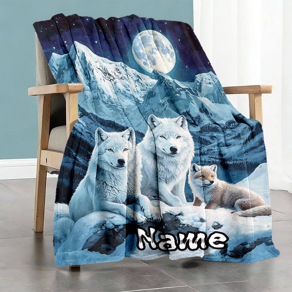 Happy Wolf Family Customize Text Blanket Throw Personalized Blanket Soft & Cozy Versatile for Livingroom Bedding Bed Chair for All Occasions