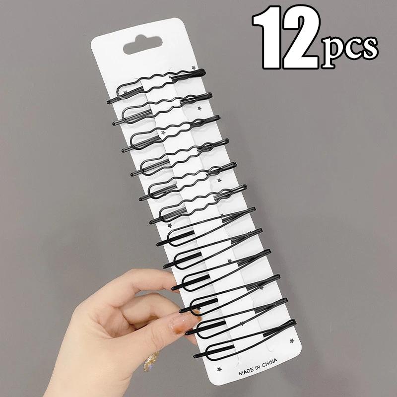 3/12Pcs Black Hair Clips Bobby Pins Wavy Fashion Hairpins Metal Barrettes Invisible BB Clip Wave Hairgrip Hair Clips Accessories