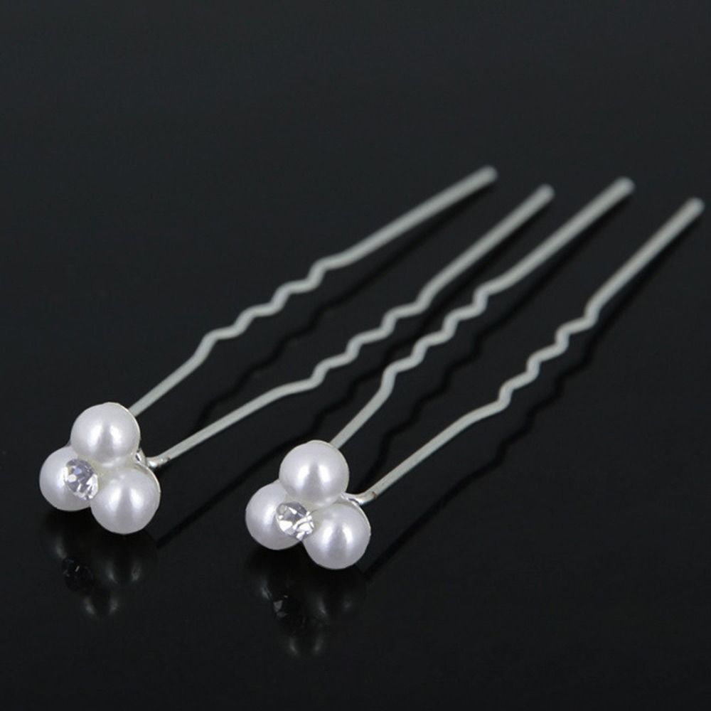 Metal Bridal Hairpin U-shaped Rhinestone Hair Clip Elegant Crystal Flower Hair Fork  Wedding