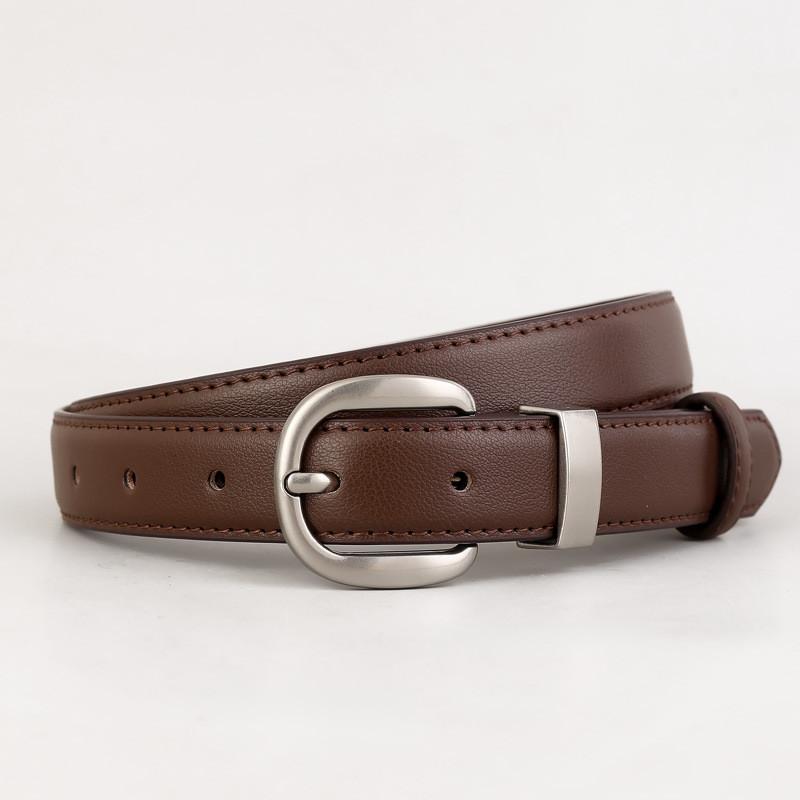 

Classic Leather Belt For Women With Silver Buckle For Casual And Office Wear кавовий