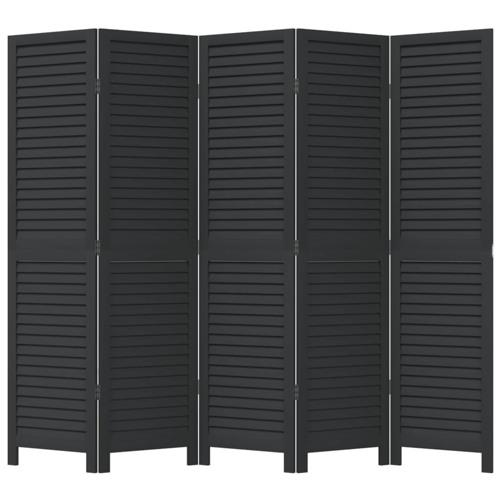 5 Piece Black Solid Wood Folding Screen Paulownia