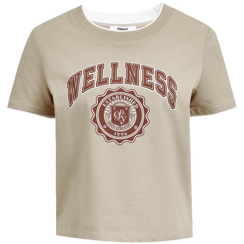 ONLY Women s 2025 Spring Faux Two-Piece Letter Print T-shirt M