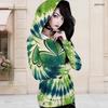 Women Plus Size Asymmetric Cutout Neck Cold Shoulder Long Sleeve Fitted Top Dark Green Golden Clover Printed