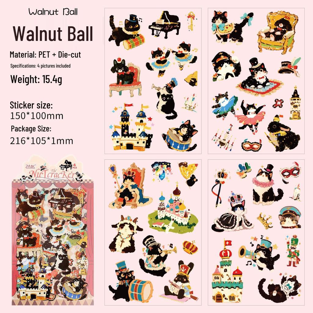 Mengmeng Black Cat Series Cartoon Stickers – Cute DIY Journaling Material, 6 Styles