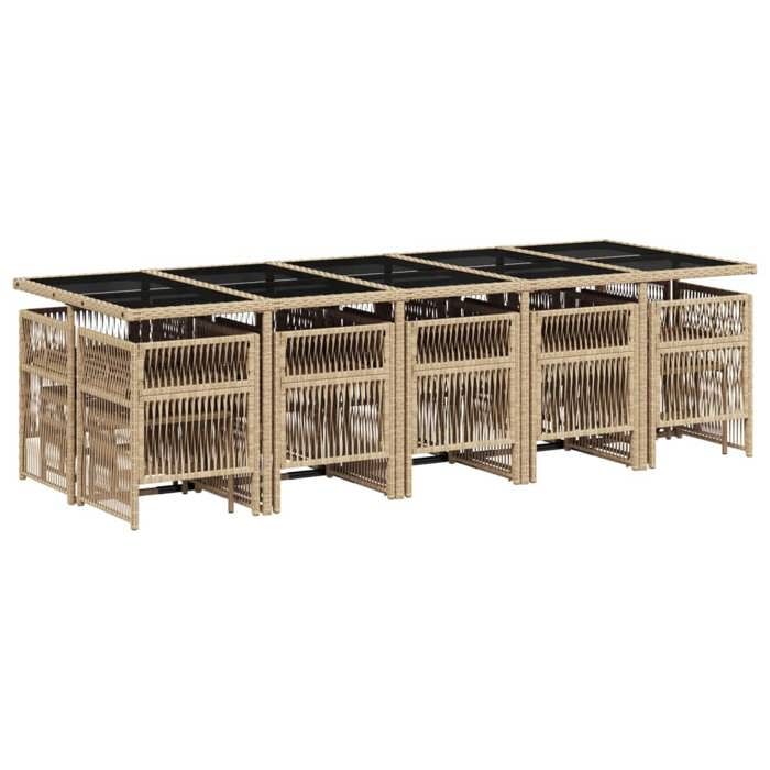 VidaXL Ensemble à Manger de Jardin avec Coussins 15 pcs, Table et Chaises à Dossier Rabattable, Meubles d'Extérieur Patio 3210996