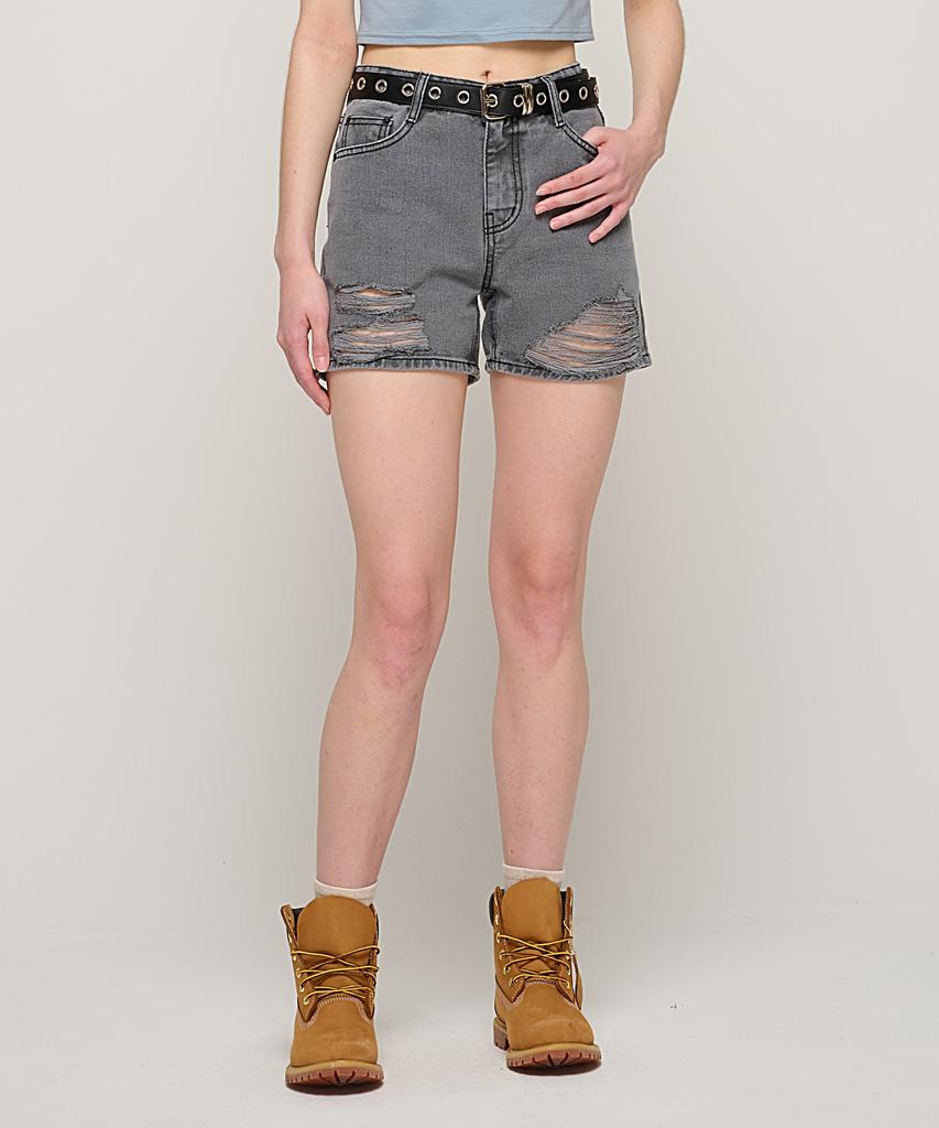 CARGOBROS FOR WOMAN Distressed Smoke Denim Shorts (Grey)