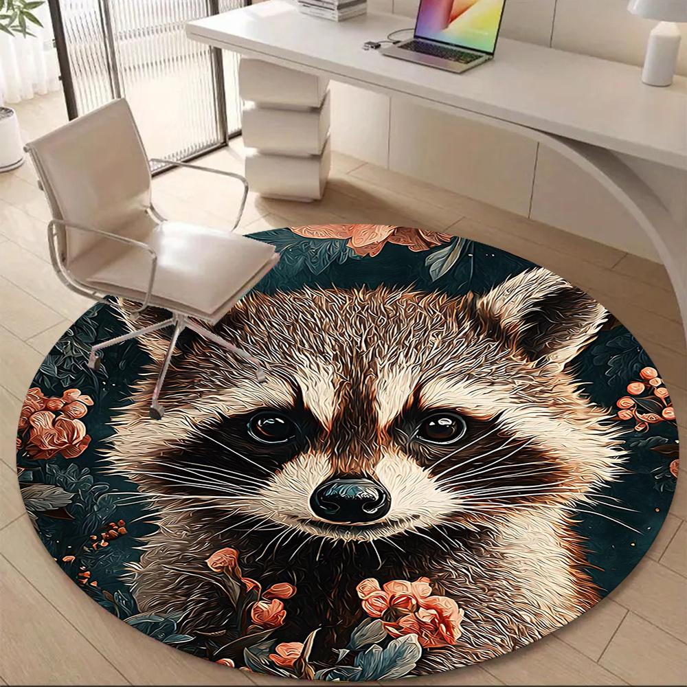 

1PC Raccoon Flowers Office Round Area Rug, Indoor Mat Suitable ForOffice, Under Office Chairs Bedroom Living Room Home Decor, Room Deco a003 80cm by 80cm