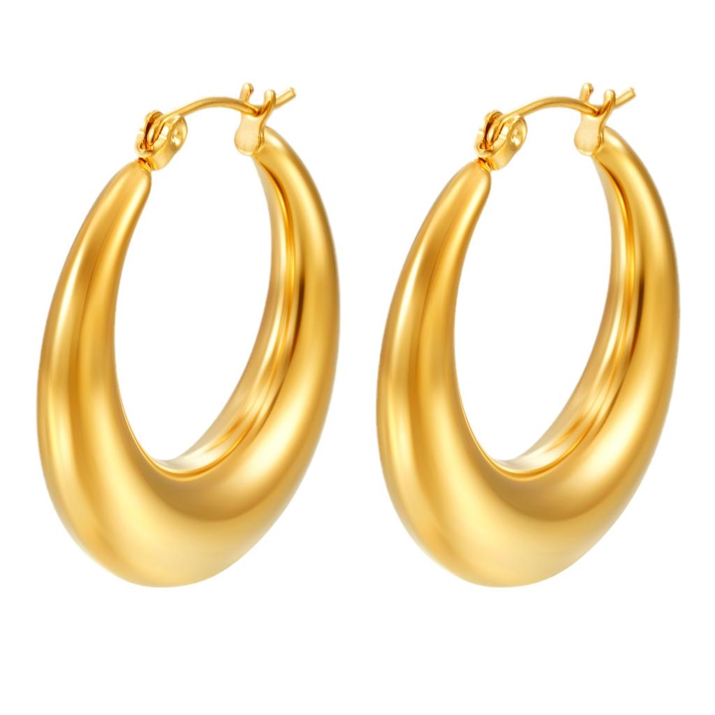 European and American fashion trends Round smooth crescent stainless steel hollow earrings Women's trend high-end earrings