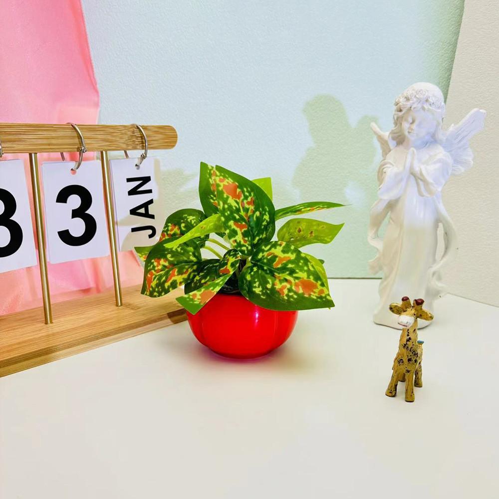 

Epipremnum Aureum Persimmon Flowerpot Simulation Green Plant Potted Plant Red Dot Green Leaf