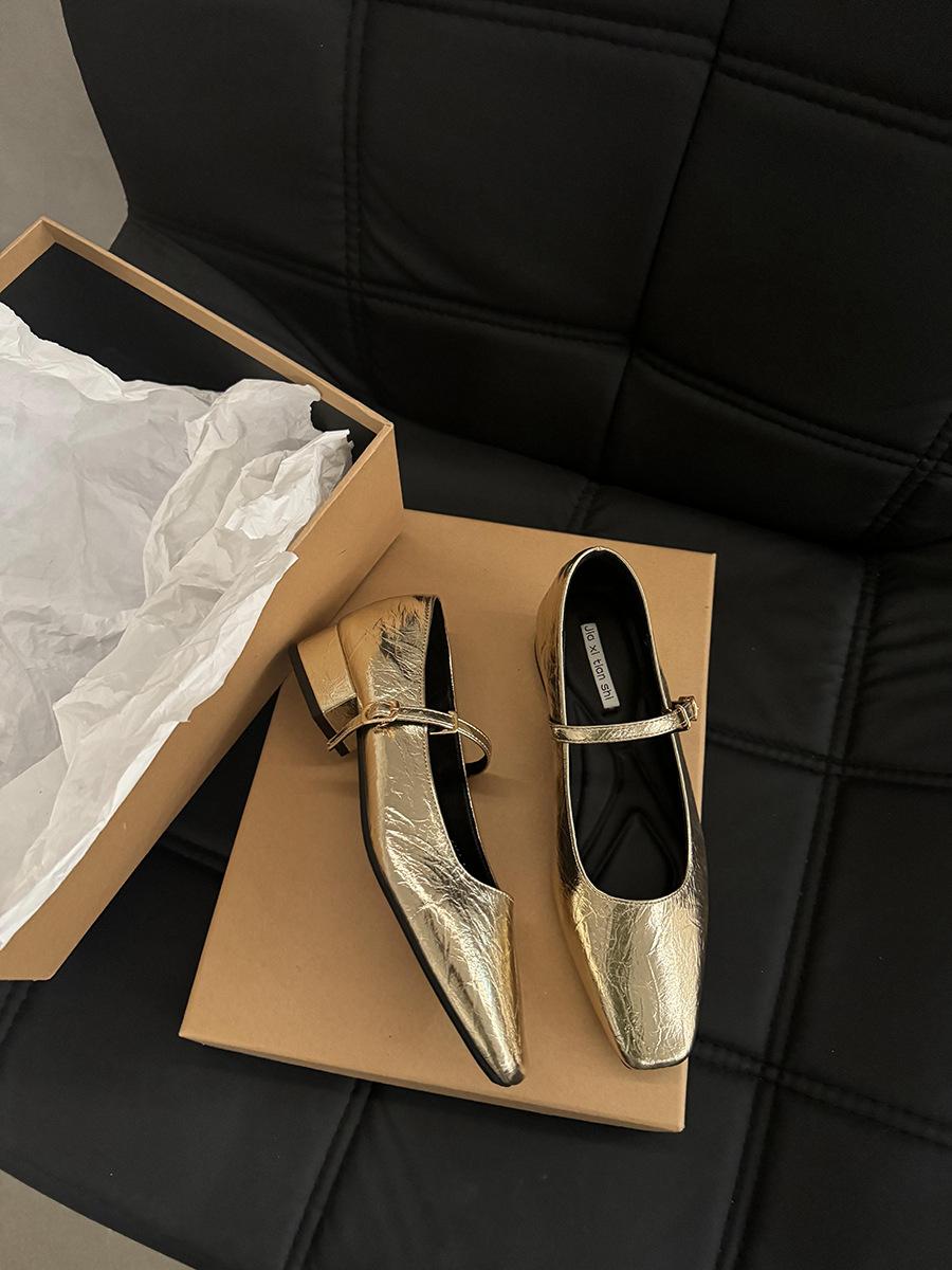 

Coarse heel silver Mary Jane single shoes spring and summer 2025 new square head French spring with skirt evening shoes 40 золотой