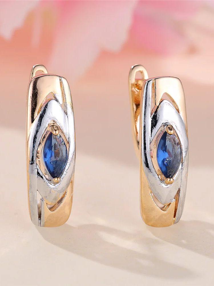 

Charm Female Blue Crystal Zircon Stone Hoop Earrings Gold Color Simple Wedding Jewelry For Women