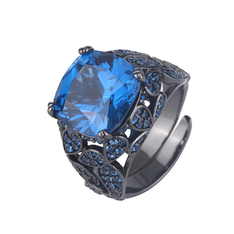 Jewelry Copper Bottom Gold-Plated Simulation Corundum Fat Square Black Gold Personalized Ring 12 * 12